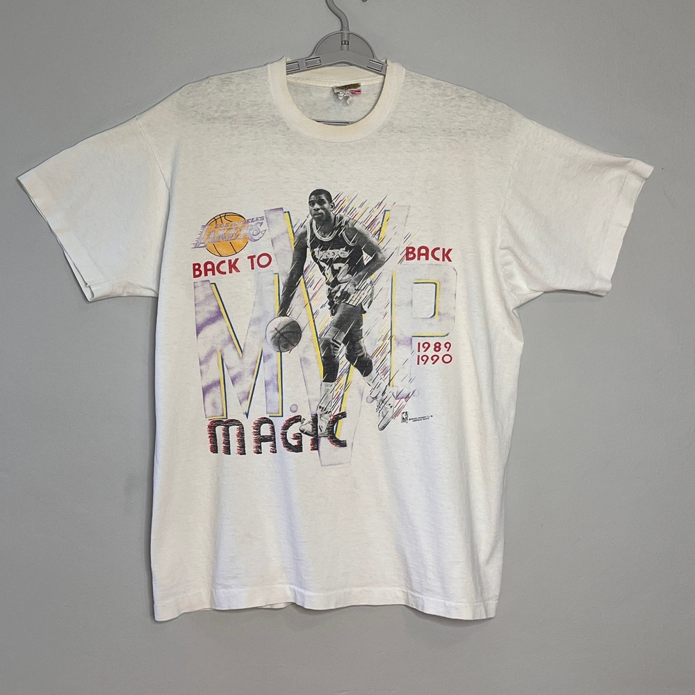 RARE Vintage 90s Magic Johnson Back to MVP Los Angeles Lakers T Shirt XL‎ NBA